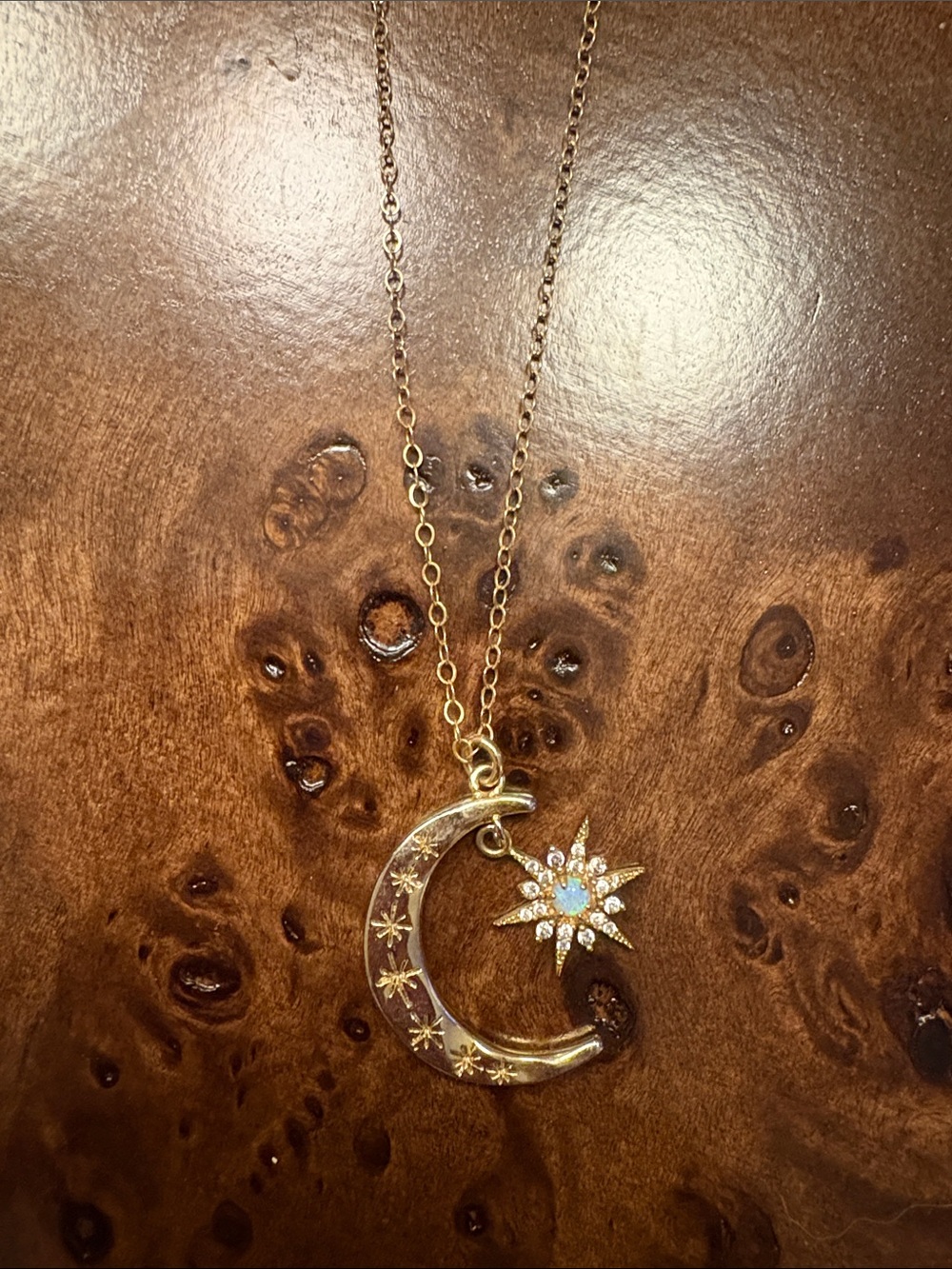 Gold Moon and Star Pendant Necklace - Gold